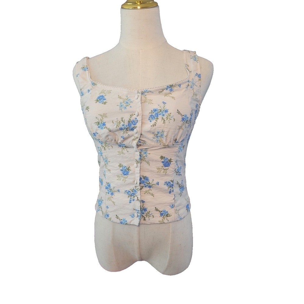Kirious Los Angeles Womens Cropped Corset Top SZ M White Floral Y2K Milkmaid